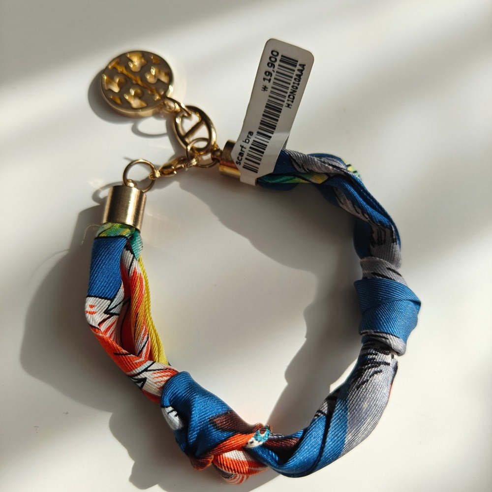 Scarf Satin Bracelet Gold Tropical Logo Charm Blue Orange NEW Accessory Holic